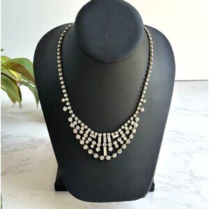 Vintage 1940s Rhinestone Bib Necklace 15.5"